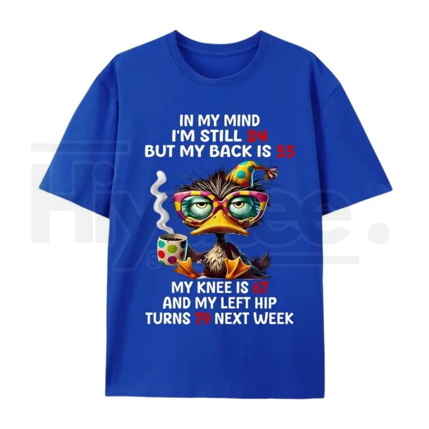 Funny Aging Humor Graphic Tee – “In My Mind I’m Still 24” Duck Back Pain Top