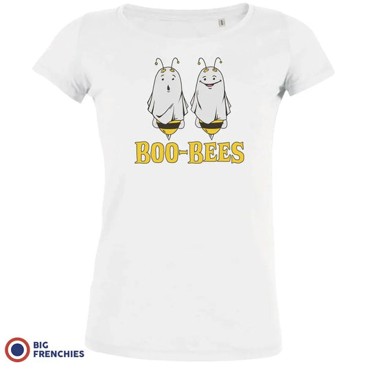 Women’s Organic Cotton Halloween Tee – “Boo-Bees” Funny Ghost Graphic Top